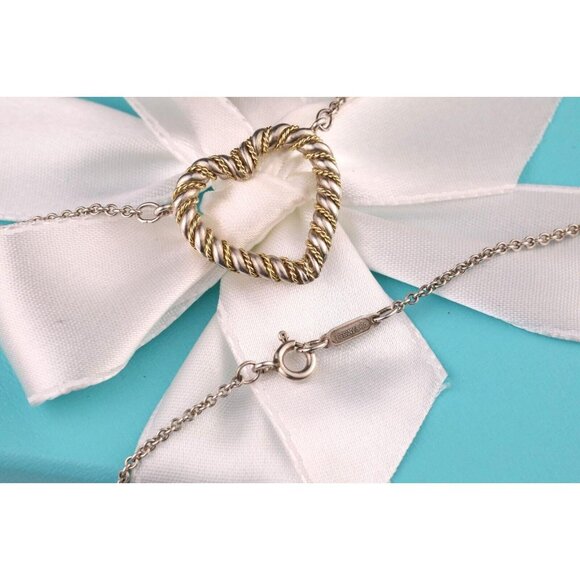 Authentic Tiffany and Co. Necklace Twisted Heart Rope Pendant 18k Gold & Silver - Picture 2 of 8